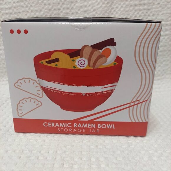 CERAMIC RAMEN BOWL STORAGE JAR with LID Decoration 3D Ramen Illustration New - Picture 4 of 10